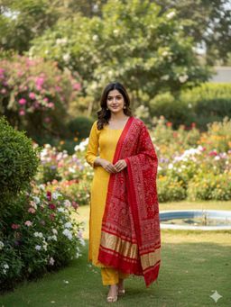 SALWAR STUDIO - Women Red Silk Printed Dupatta