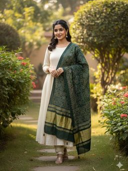 SALWAR STUDIO - Women Green Silk Printed Dupatta