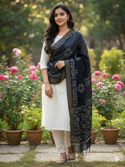 SALWAR STUDIO - Women Black Cotton Silk Abstract Dupatta