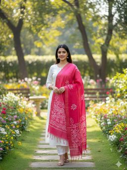 SALWAR STUDIO - Women Pink Cotton Silk Abstract Dupatta
