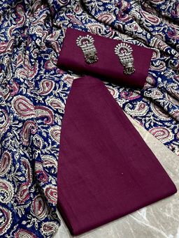 SALWAR STUDIO - Wine Solid Pure Cotton Unstitched Kurta With Pant & Dupatta