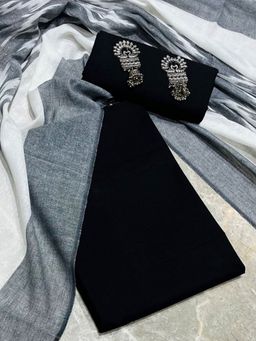 SALWAR STUDIO - Black Solid Pure Cotton Unstitched Kurta With Pant & Dupatta