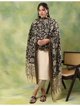 Ushvii - Women Black Silk Blend Floral Dupatta
