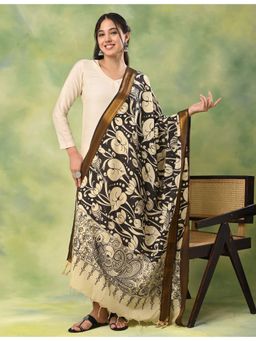Ushvii - Women Charcoal Silk Blend Abstract Dupatta