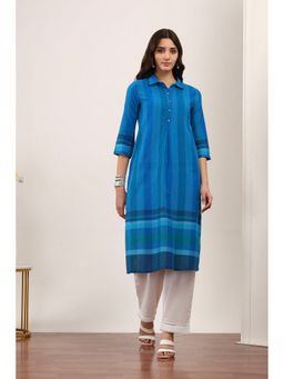 Rangriti - Women Blue Cotton Straight Kurta