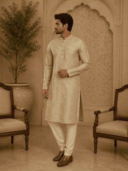 MULTI SHADES - Elegant Pastel Gold Printed Men’s Kurta