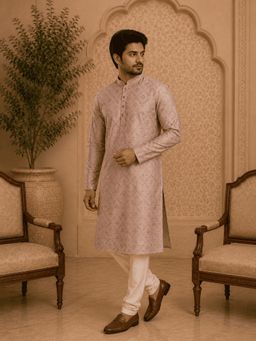 MULTI SHADES - Peach Embroidered Men’s Kurta