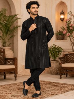 MULTI SHADES - Midnight Luxe Black Embellished Kurta
