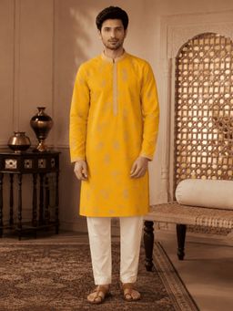 MULTI SHADES - Men's Mustard Yellow Woven Ethnic Kurta
