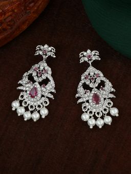 Estele - Rhodium Plated CZ Mayuri Designer Bridal Earrings with Pearls for Women