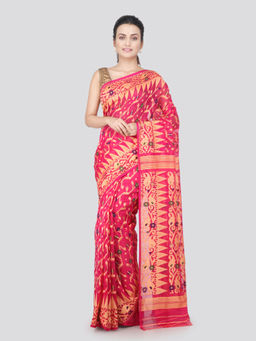 PinkLoom - Womens soft Jamdani Saree without Blouse -Pink