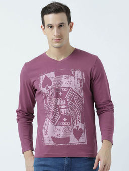Huetrap - Mens Plum Full Sleeves V Neck T-shirt