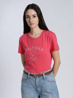 Tommy Hilfiger - Women Pink Cotton Embroidered Logo T-shirt