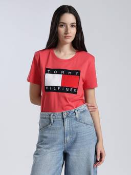 Tommy Hilfiger - Women Red Cotton Colorblock T-shirt