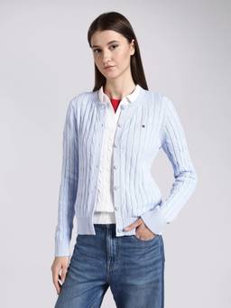 Tommy Hilfiger - Women Blue Cotton Self Design Cardigan