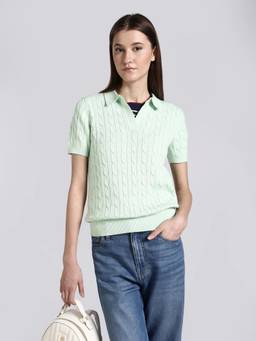 Tommy Hilfiger - Women Green Cotton Self Design Sweater