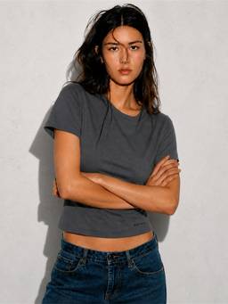 BODYSIZE - Women Grey Cotton Solid Crop T-shirt