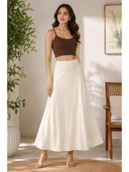 NOBARR - Women Cream Linen Solid Skirt