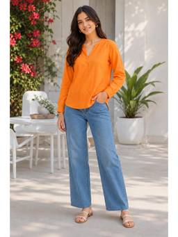 NOBARR - Women Orange Cotton Solid Top