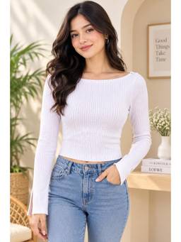NOBARR - Women White Acrylic Textured Crop Top