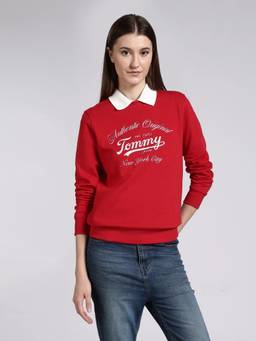 Tommy Hilfiger - Women Red Cotton Typography Sweatshirt