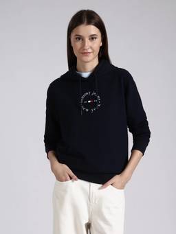 Tommy Hilfiger - Women Navy Blue Cotton Typography Sweatshirt