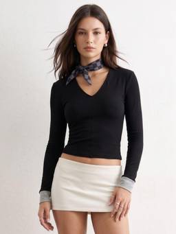 Outzidr - Women Black Polyester Solid Top