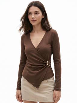 Outzidr - Women Brown Polyester Textured Top