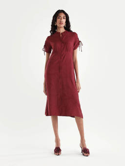 RAREISM - Women Maroon Viscose Blend Self Design Dress