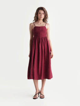 RAREISM - Women Maroon Viscose Blend Textured Dress