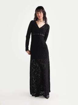 RAREISM - Women Black Polyester Blend Self Design Dress with Inner