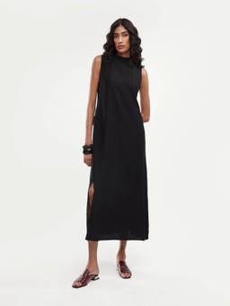 RAREISM - Quina Women Black Viscose Blend Self Design Dress
