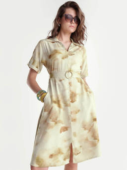 RAREISM - Women Beige Viscose Abstract Dress