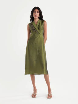RAREISM - Women Olive Viscose Blend Sequined Dress