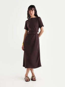 RAREISM - Women Dark Brown Polyester Solid Dress
