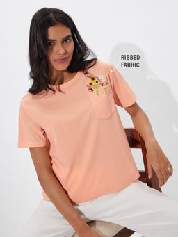 The Souled Store - Originals Pocket Flowers Women Relaxed Fit T-Shirt