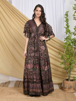 BOHOLYFE - Isla Plum Mirage Brown Tiered Maxi Dress