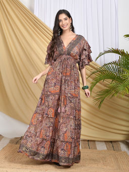 BOHOLYFE - Maribelle Rustic Charm Bronze Tiered Maxi Dress