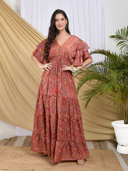 BOHOLYFE - Elara Scarlet Muse Red Tiered Maxi Dress