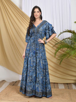 BOHOLYFE - Selina Midnight Glow Blue Tiered Maxi Dress
