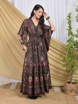 BOHOLYFE - Lilith Twilight Paisley Brown Maxi Dress