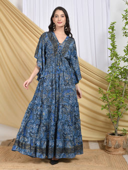 BOHOLYFE - Marina Midnight Foil Blue Maxi Dress