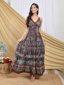 BOHOLYFE - Aurora Twilight Muse Maroon Tiered Maxi Dress