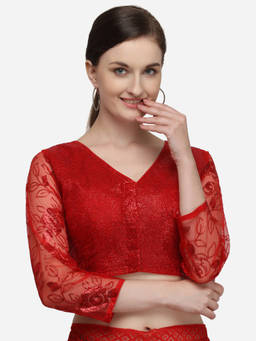 Amrutam Fab - Womens Sequences Red Phantom Silk Stiched Blouse With V Neck