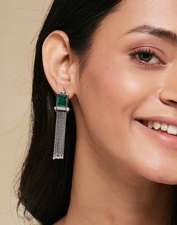 Fabindia - Women Green Stone Dangler Earrings