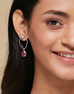 Fabindia - Women Red Stone Dangler Earrings
