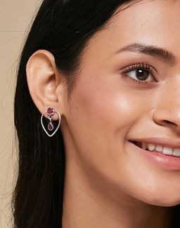 Fabindia - Women Red Stone Studded Drop Earrings