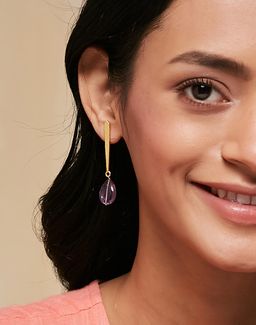 Fabindia - Women Purple Stone Dangler Earrings