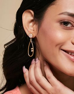 Fabindia - Women White Stone Studded Dangler Earrings