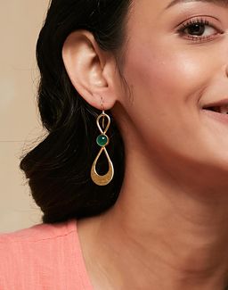 Fabindia - Women Green Stone Dangler Earrings